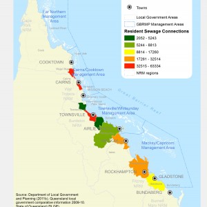 GBR Coastal Communities Resident Sewage Connections by LGA 2011