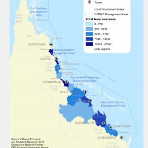 GBR Coastal Communities Residents Born Overseas by LGA 2012
