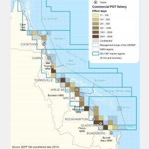 Commercial POT Fishing Effort (# of days fished) Days within GBR fishing grids in 2013.