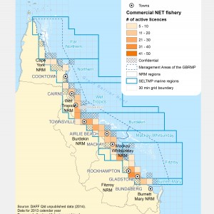 Commercial NET Fishng Active Licences within GBR fishing grids in 2013.