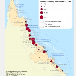 GBR Coastal Communities Population Density by LGA 2012